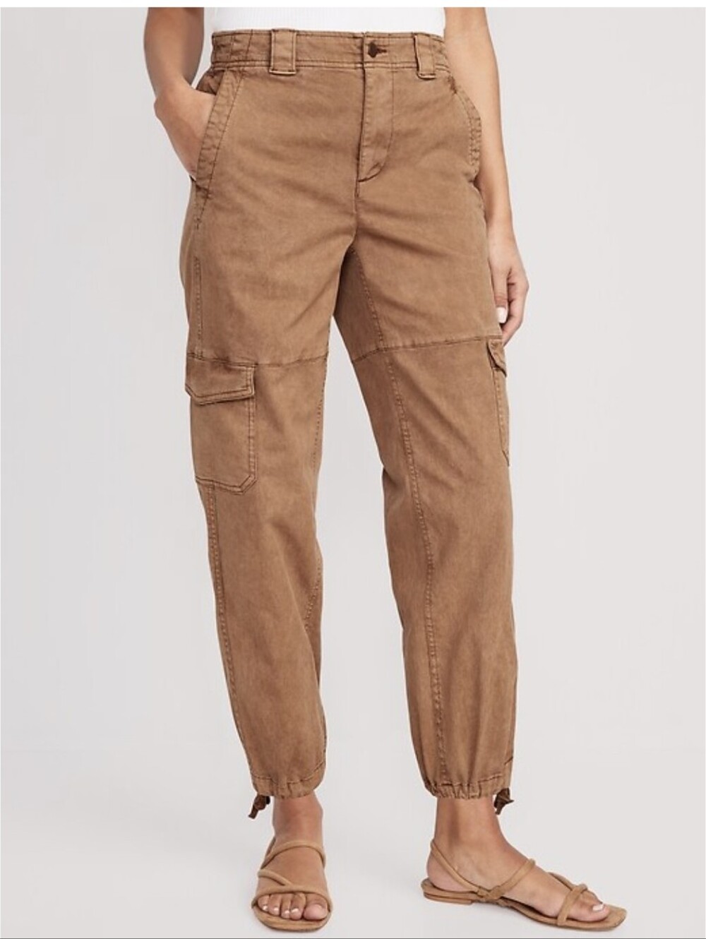 Old Navy Women's Caramel Cropped Cargo Pants High-rise Ankle Size L NWT